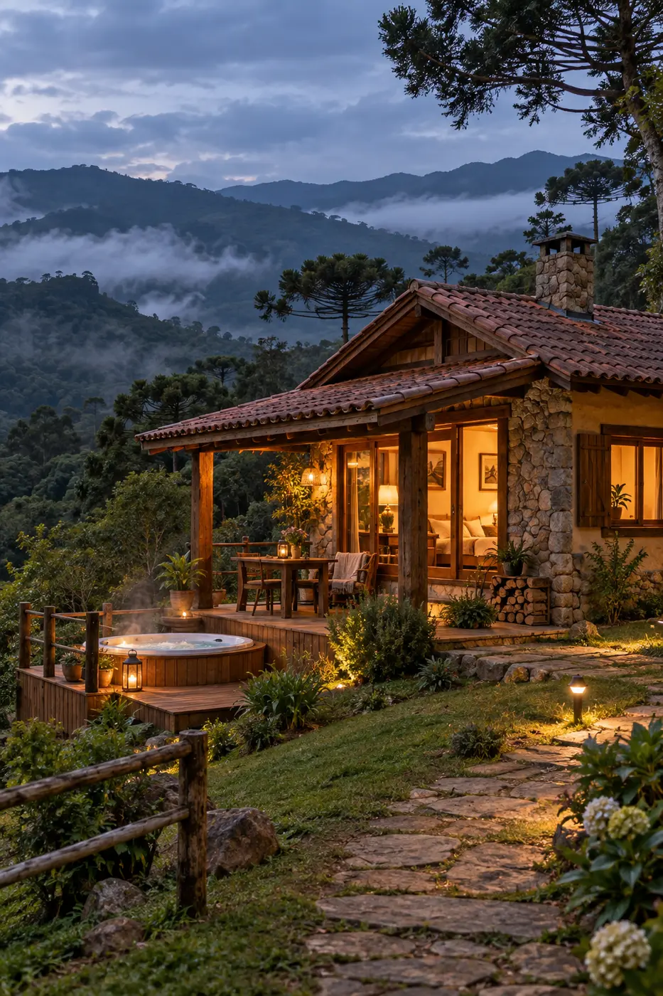 Chalé com hidromassagem e vista